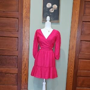 Express Pink Wrap Sundress with Bishop Sleeves